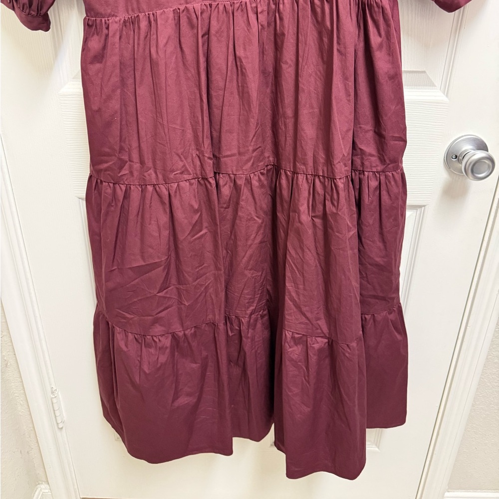 English Factory Tiered Burgundy Midi Dress - Picture 11 of 12
